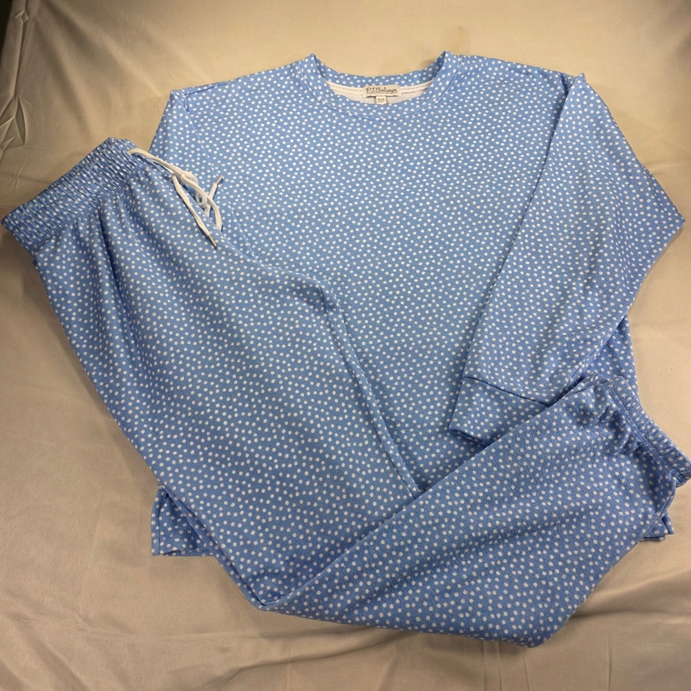 PJ Salvage Blue Polka Dot Pajama Set Long Sleeve Top Med & Jogger Pants Small